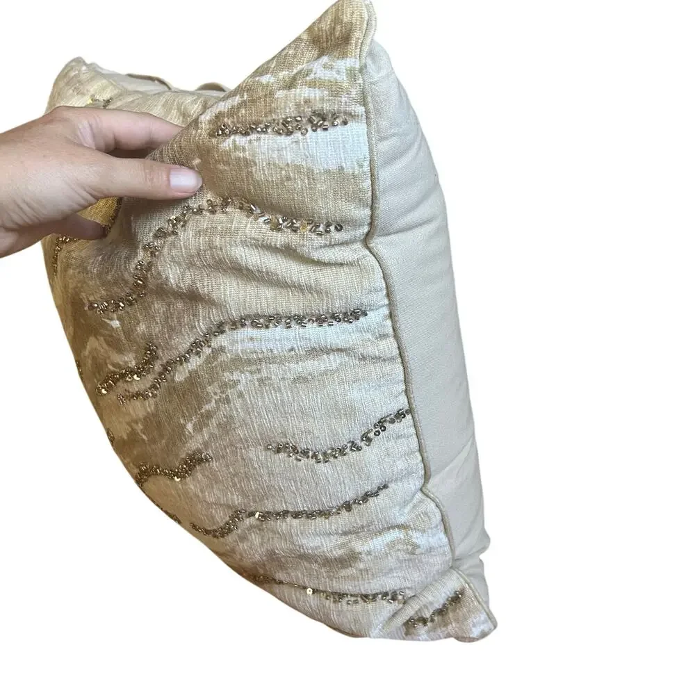 2 Artistic Accents Decorative Ivory Gold White Beaded Throw Pillows